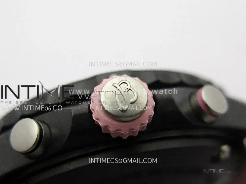 Professional Quartz Chrono Pink Inner Bezel 1:1 Best Edition Black Dial On Pink Rubber Strap Swiss Ronda