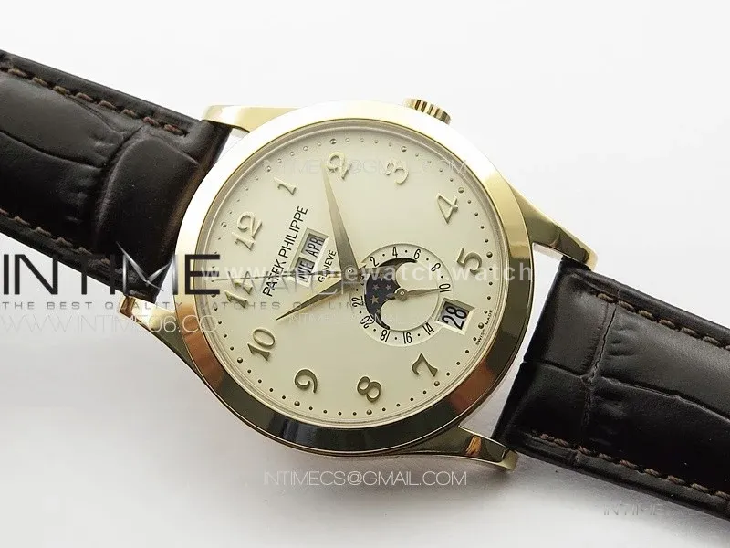 Annual Calendar Moonphase 5396 RG PPF 1:1 Best Edition Champagne Dial on Brown Leather Strap PPF324