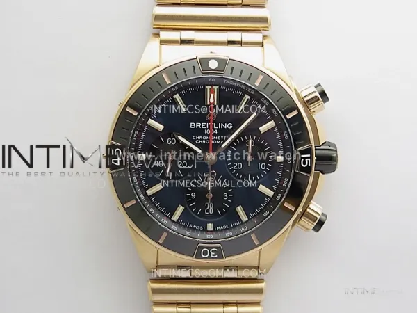 Chronomat B01 44mm RG TF 1:1 Best Edition Blue Dial On RG Bracelet A7750 To Cal.01 (Free Rubber Strap)