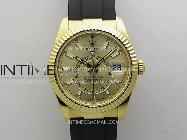 Sky-Dweller 336238 Gain Weight YG ZF 1:1 Best Edition Gold Dial On Oysterflex Rubber Strap Asian 2824