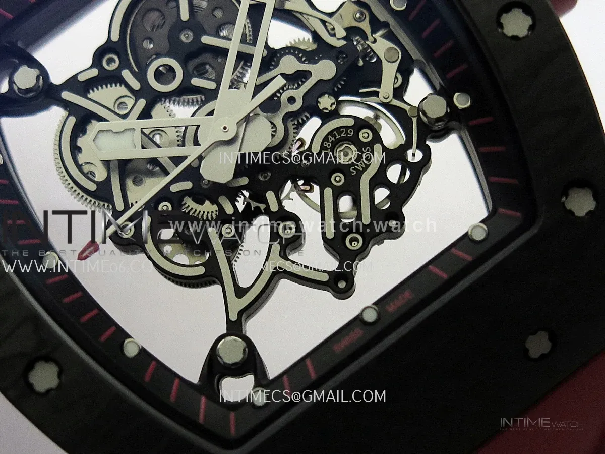 RM055 Black NTPT Black Inner Bezel GTF Best Skeleton Dial Red Rubber Strap RMUL2 Super Clone (Free Sprung)