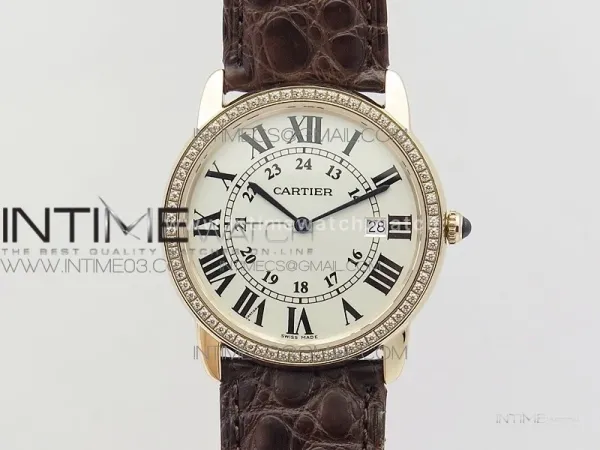 Ronde Solo de Cartier 36mm K11 RG/Dia 1:1 Best Edition White Dial on Brown croco leather strap Ronda Quartz