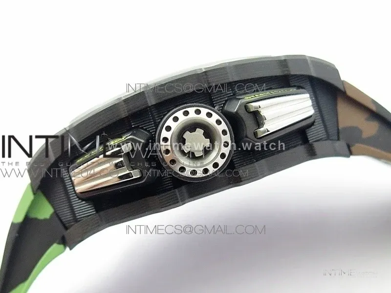 RM011 Carbon Case Chrono KVF 1:1 Best Edition Crystal Skeleton Yellow Dial on Camouflage Rubber Strap A7750