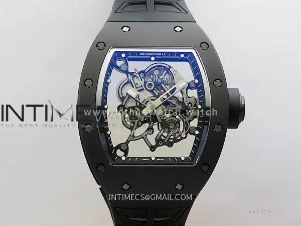 RM055 Black Crown And Inner Black Ceramic ZF 1:1 Best Edition Skeleton Dial On Black Rubber Strap RMUL2 Super Clone