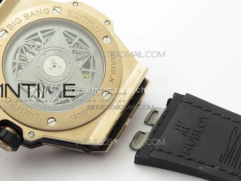 Big Bang Sang Bleu RG Ti Crystal Bezel WWF 1:1 Best Edition Black Skeletonal Dial On Black Gummy Strap Asian HB1213 V2