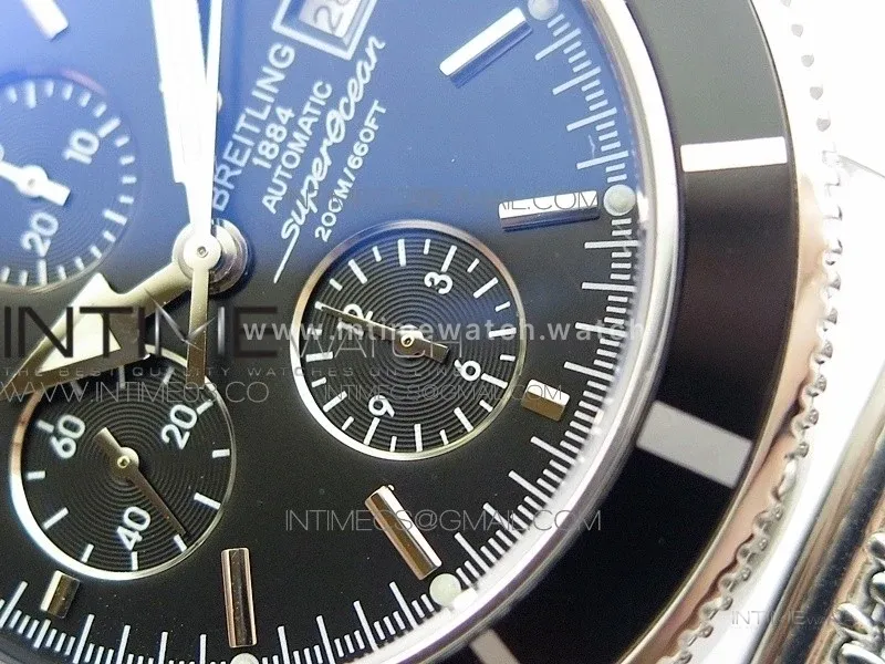 SuperOcean A13312 46mm Black Bezel Black Dial on SS Bracelet A7750
