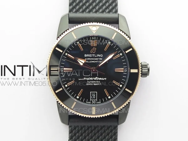 SuperOcean 42mm AB2010 DLC/RG B50 1:1 Best Edition Black Dial Black Ceramic Bezel on Black Rubber strap A2824