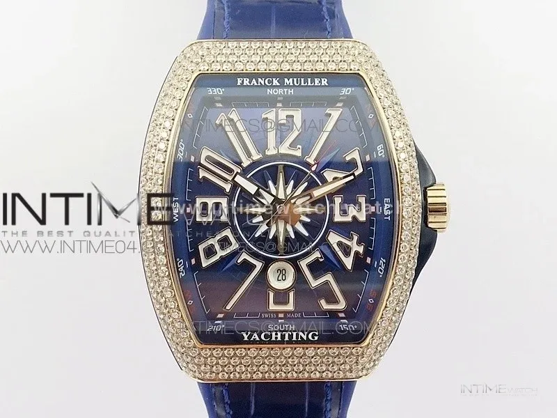 Vanguard V45 RG Full Diamonds Blue Textured Numbers Markers on Blue Gummy Strap A2813