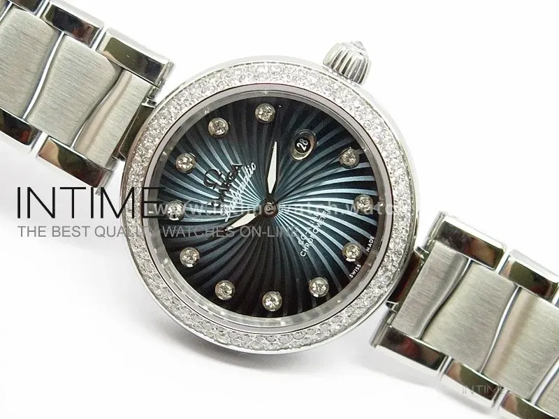 De Ville Lady SS Blue Textured Dial Diamonds Bezel on SS Bracelet SEIKO NH05A