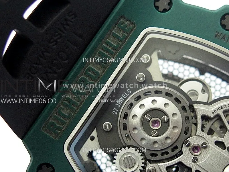 RM021-02 Real Tourbillon Black Carbon RMF Best Edition Skeleton Dial on Black Rubber Strap