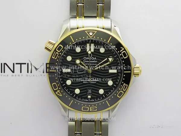 Seamaster Diver 300M Black Ceramic Bezel Free Sprung ORF 1:1 Black Dial On SS/YG Bracelet Asian Super Clone 8800