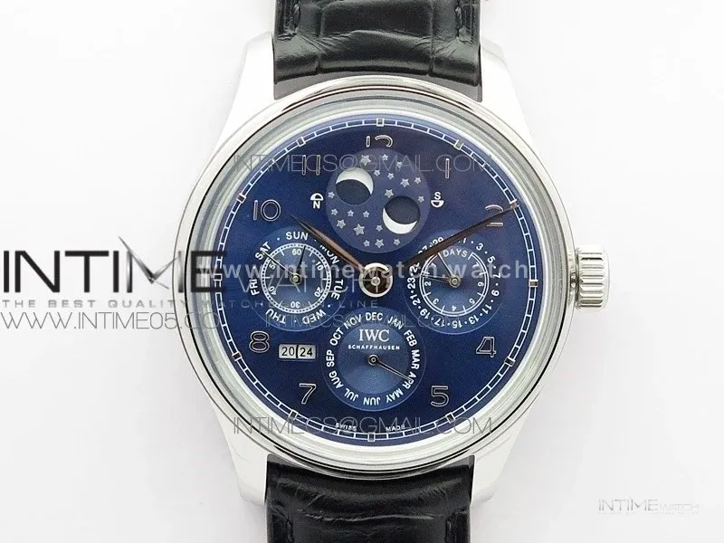 Portuguese Real PR Real Annual Calendar IW503401 V9F Best Edition Blue Dial Black Leather Strap A52610