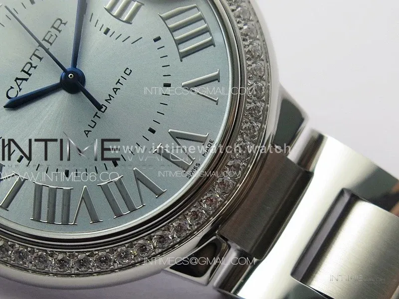Ballon Bleu 33mm Diamonds Bezel SS 3KF 1:1 Best Edition Ice Blue Dial on SS Bracelet A076