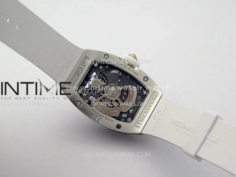 RM07 Full Paved Diamond SS ZF Best Edition White Diamond Skeleton Dial On White Rubber Strap Asian CRMA2 Clone
