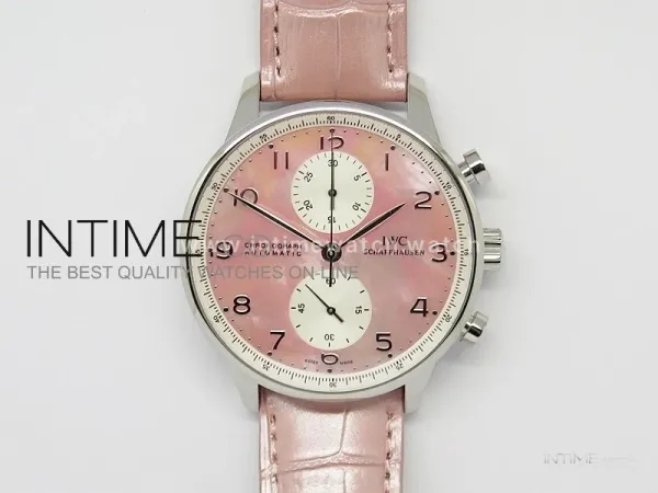 Portuguese 40mm Chrono SS Pink MOP Dial on Pink  Leather Strap A7750