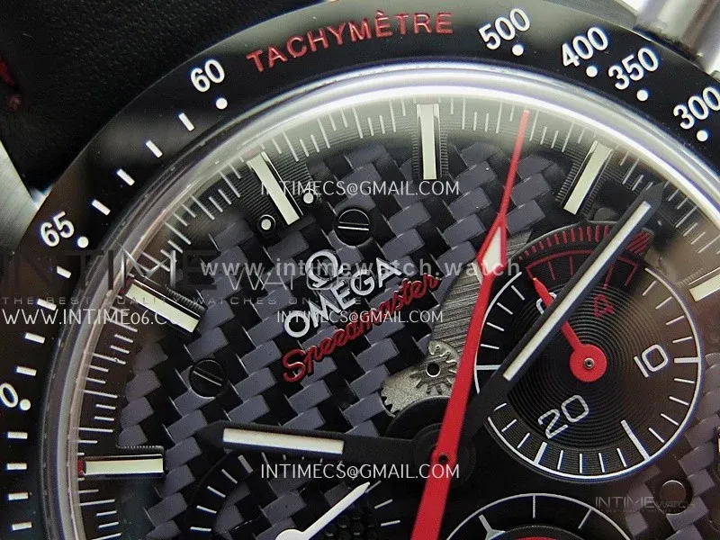Speedmaster 44mm Ceramic SMF 1:1 Best Edition Carbon Skeleton Dial On Black Leather Strap A3869 (Free Strap)