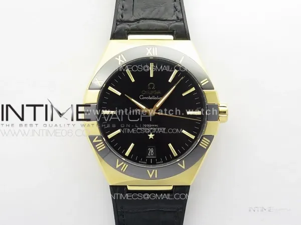 Constellation 41mm YG/Black Ceramic Bezel VSF 1:1 Best Edition Black Dial on Black Gummy Strap A8900