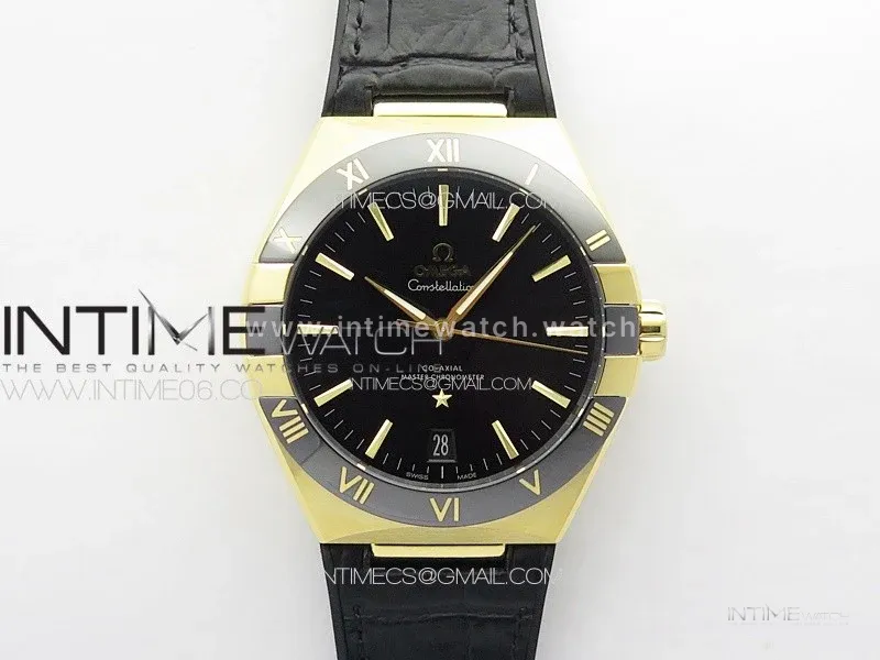 Constellation 41mm YG/Black Ceramic Bezel VSF 1:1 Best Edition Black Dial on Black Gummy Strap A8900