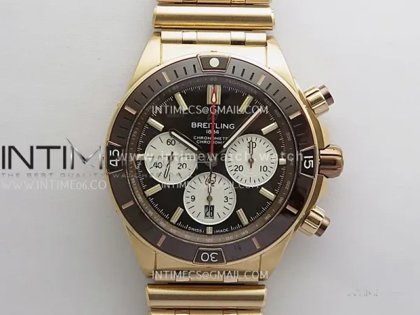 Chronomat B01 44mm RG TF 1:1 Best Edition Brown Dial On RG Bracelet A7750 To Cal.01 (Free Rubber Strap)