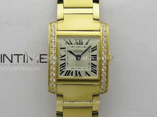 Tank Francaise Ladies 21.2mm Diamond Bezel YG 8848F 1:1 Best Edition Silver Dial on YG Bracelet Ronda Quartz V2
