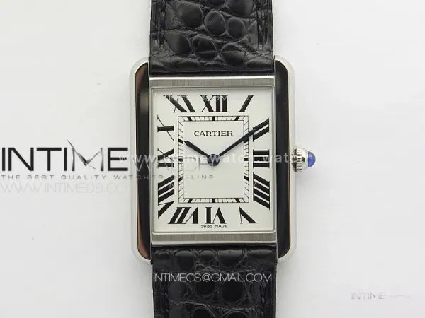 Tank Solo Ladies 28mm SS K11F 1:1 Best Edition White Dial on Black Coroc Leather Strap Ronda Quartz