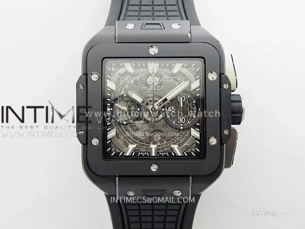 Square Bang Unico 42mm Black Ceramic BBF 1:1 Best Edition Skeleton Dial on Black Rubber Strap A1280