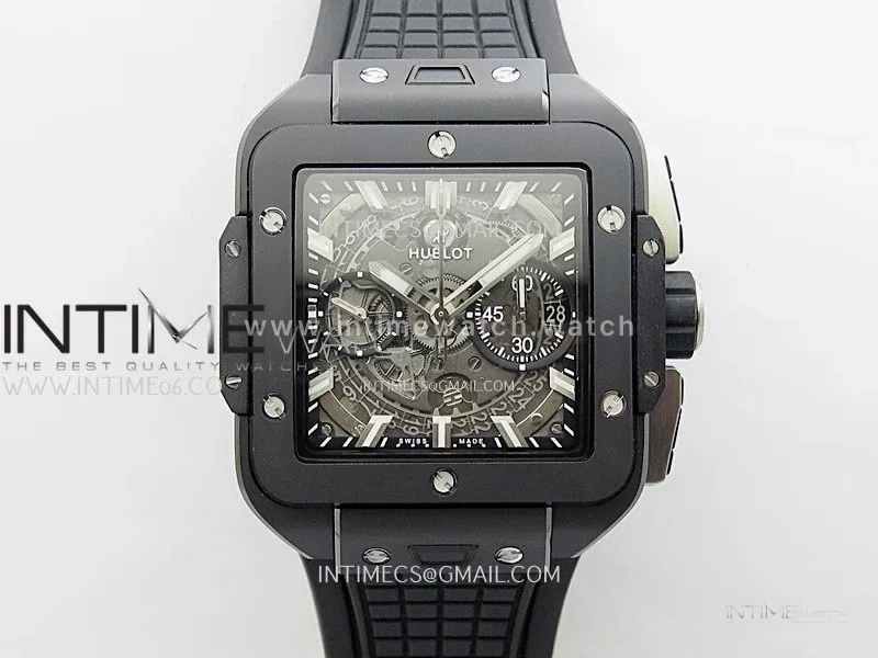 Square Bang Unico 42mm Black Ceramic BBF 1:1 Best Edition Skeleton Dial on Black Rubber Strap A1280