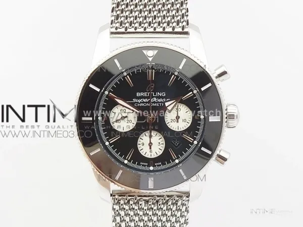 SuperOcean 46mm Black Ceramic Bezel Black Dial on SS Bracelet / Gummy Strap A7750