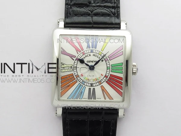 Master Square SS Ladies ZF 1:1 Best Edition White Colorful Roman Dial on Black Leather Strap Ronda Quartz