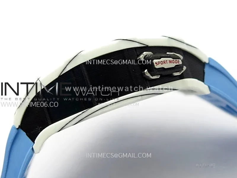 RM035-03 White Carbon/Blue Crown Z Factory Skeleton Dial on Blue Rubber Strap Asian Skeleton movement