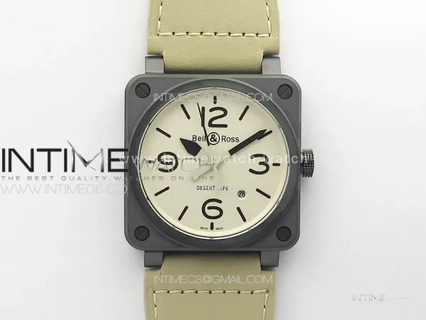BR 03-92 Real Ceramic 1:1 Best Edition White Dial Black Markers on Brown Leather Strap MIYOTA 9015
