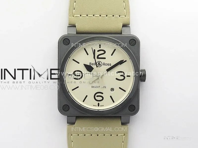 BR 03-92 Real Ceramic 1:1 Best Edition White Dial Black Markers on Brown Leather Strap MIYOTA 9015