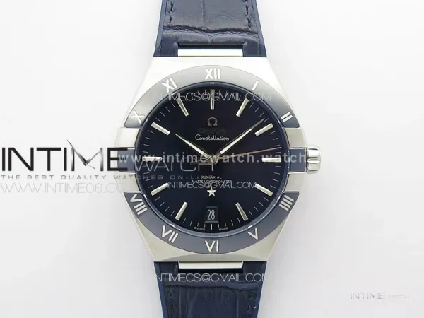 Constellation 41mm Blue Ceramic Bezel SS VSF 1:1 Best Edition Blue Dial on Blue Leather Strap A8900