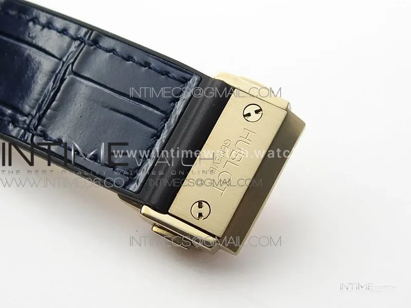 Classic Fusion 42mm RG Paved Diamonds Case/Bezel B50F Blue Dial On Blue Gummy Strap A2892