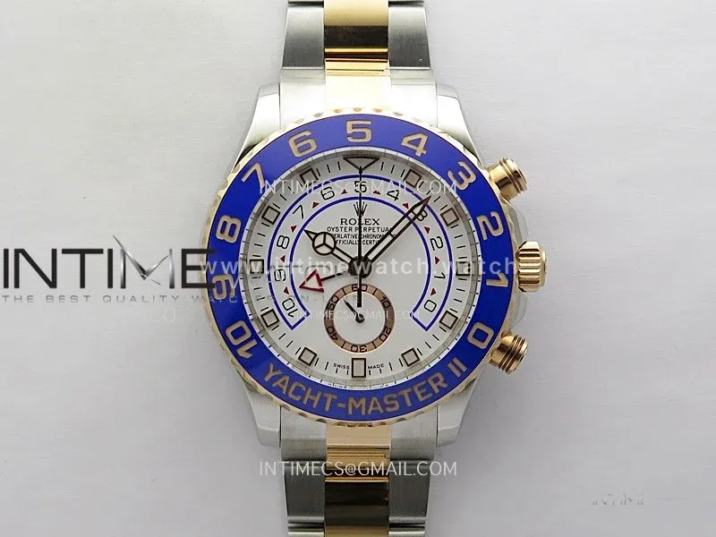 YachtMaster II 116681 Blue Ceramic Bezel SS/RG KF 1:1 Best Edition White Dial on Bracelet A7750