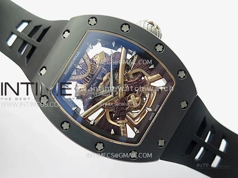 RM047 DLC/RG YSF Skeleton Dial on black Rubber Strap Asian Tourbillon