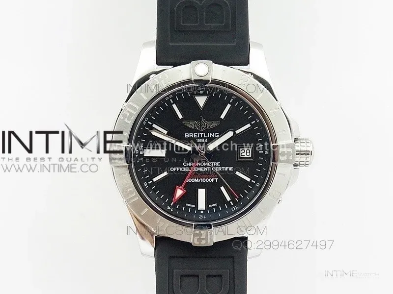 Avenger GMT SS Black Sticks Marker Dial on Rubber strap A2836