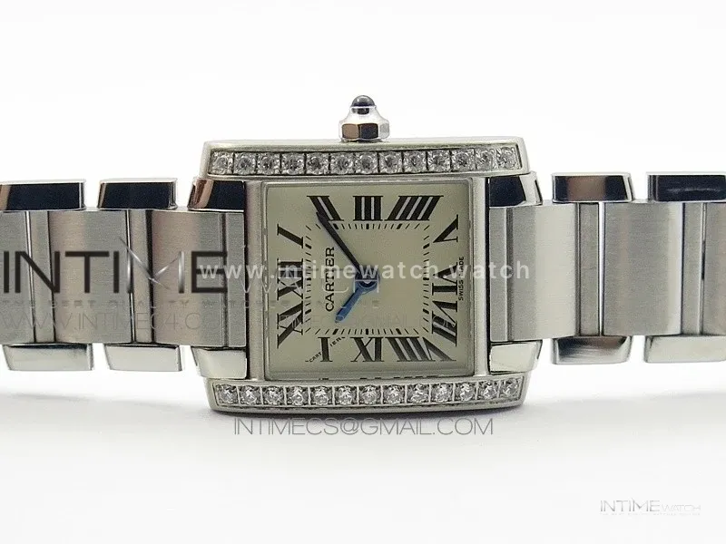 Tank Francaise Ladies 25mm Dia Bezel SS 8848F 1:1 Best Edition Ivory Dial on SS Bracelet Ronda Quartz