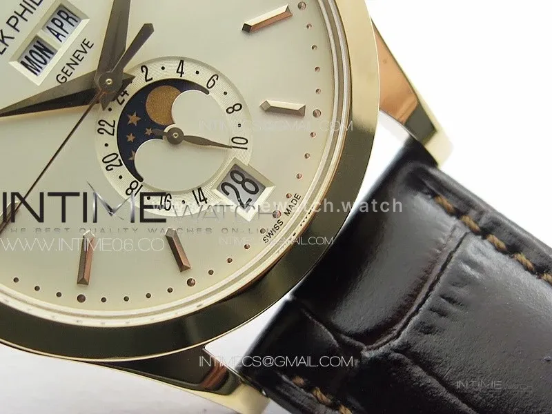 Annual Calendar Moonphase 5396 RG PPF 1:1 Best Edition White Sticks Dial on Brown Leather Strap PPF324