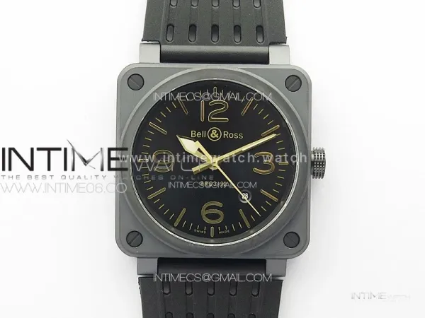 BR 03-92 Real Ceramic 1:1 Best Edition Black Dial RG Markers on Black Rubber Strap MIYOTA 9015