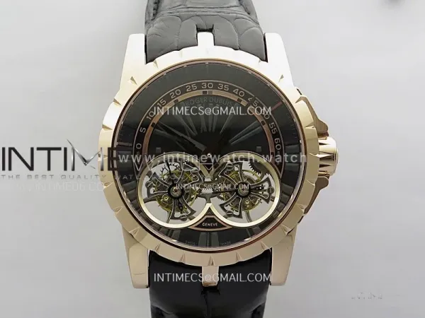 Excalibur Rddbex0250 RG YSF Best Edition Black Dial on Black Leather Strap Asian RD100 Double Tourbillon
