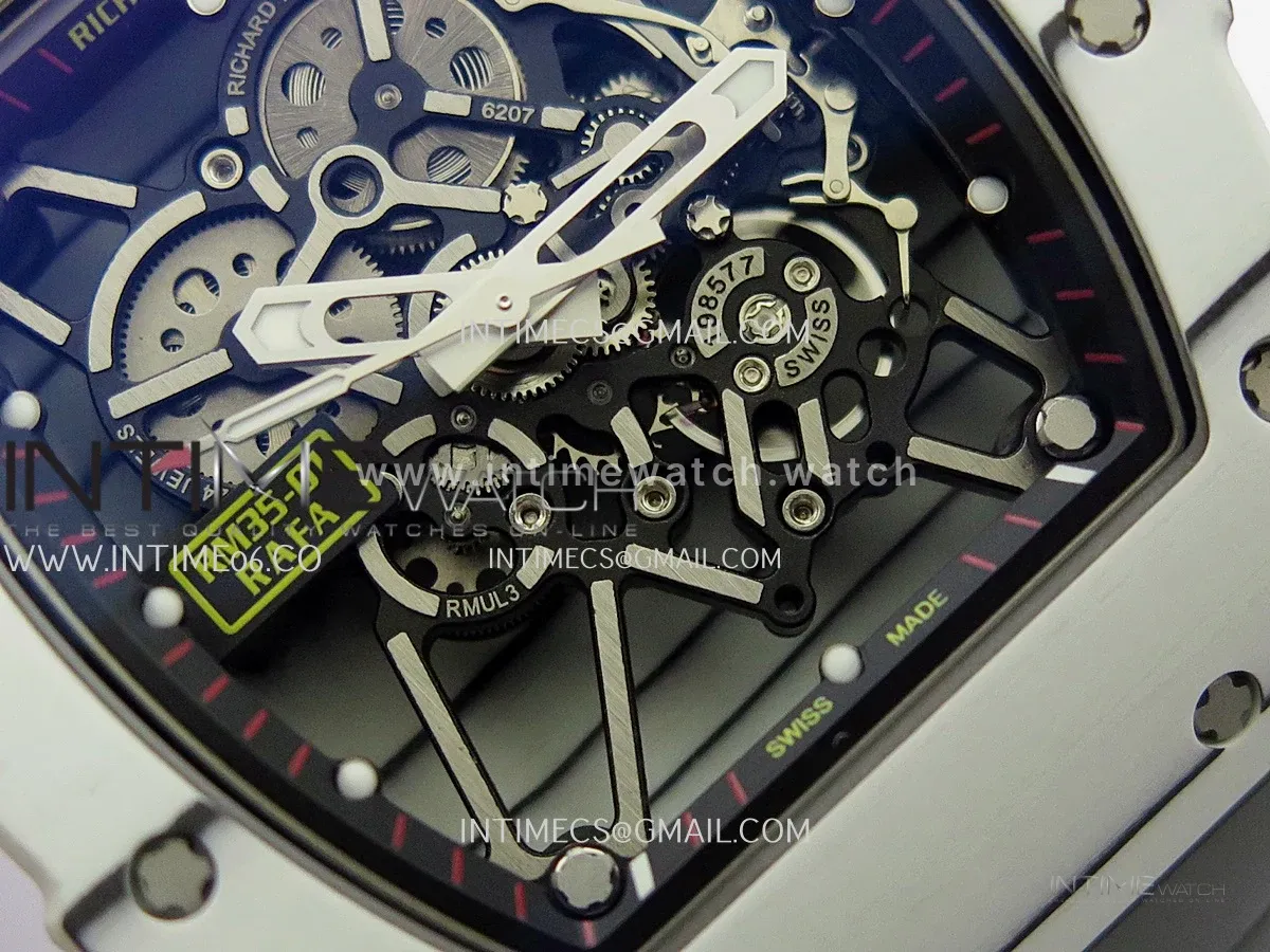 RM035-01 White Carbon GTF Best Edition Skeleton Dial On Gray Rubber Strap Super Clone RMUL2 (Free Sprung)