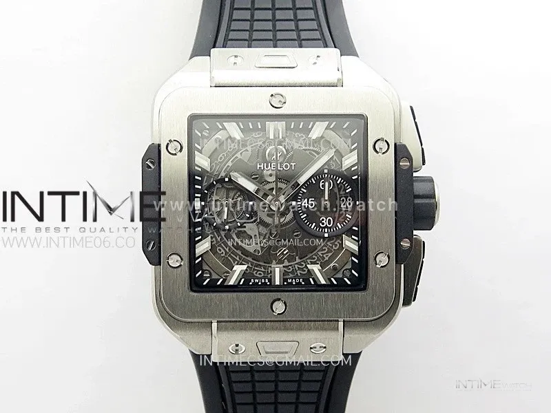Square Bang Unico 42mm Titanium BBF 1:1 Best Edition Skeleton Dial on Black Rubber Strap A1280