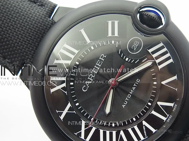 Ballon Bleu 42mm DLC 3KF 1:1 Best Edition Black Texture Dial on Black Leather Strap A2824