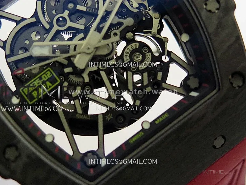 RM035-02 Black NTPT Umi Office 1:1 Best Edition Skeleton Dial On Red Rubber Strap RMAL1 Super Clone V2 (Free Sprung)