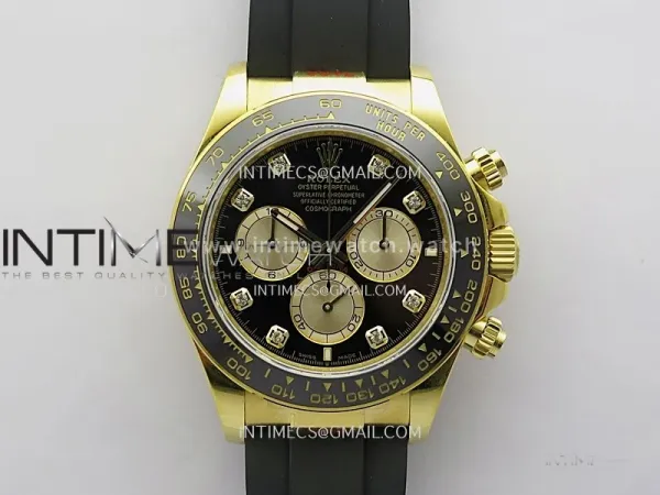 Daytona 126518 904L YG GMF 1:1 Best Edition Black Dial Gold Subdial Diamond Marker on Oysterflex Strap SH4131
