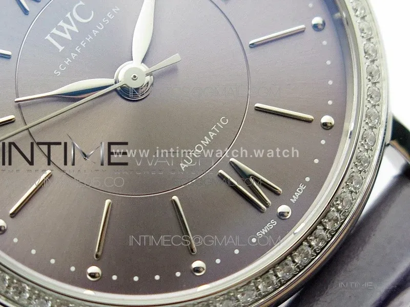 Portofino 37mm SS Diamond Bezel A7F 1:1 Best Edition Gray Dial on Gray Leather Strap A2892