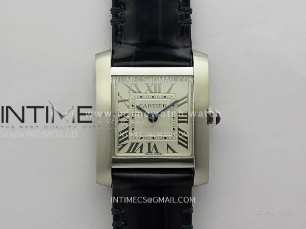 Tank Francaise Ladies 21.2mm SS 8848F 1:1 Best Edition Silver Dial on Black Leather Strap Ronda Quartz V2
