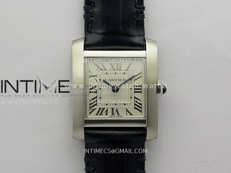 Tank Francaise Ladies 21.2mm SS 8848F 1:1 Best Edition Silver Dial on Black Leather Strap Ronda Quartz V2
