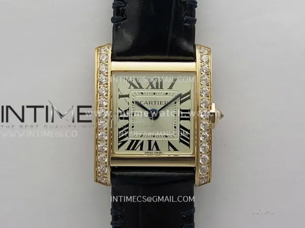 Tank Francaise Ladies 21.2mm Diamond Bezel RG 8848F 1:1 Best Edition Silver Dial on Black Leather Strap Ronda Quartz V2
